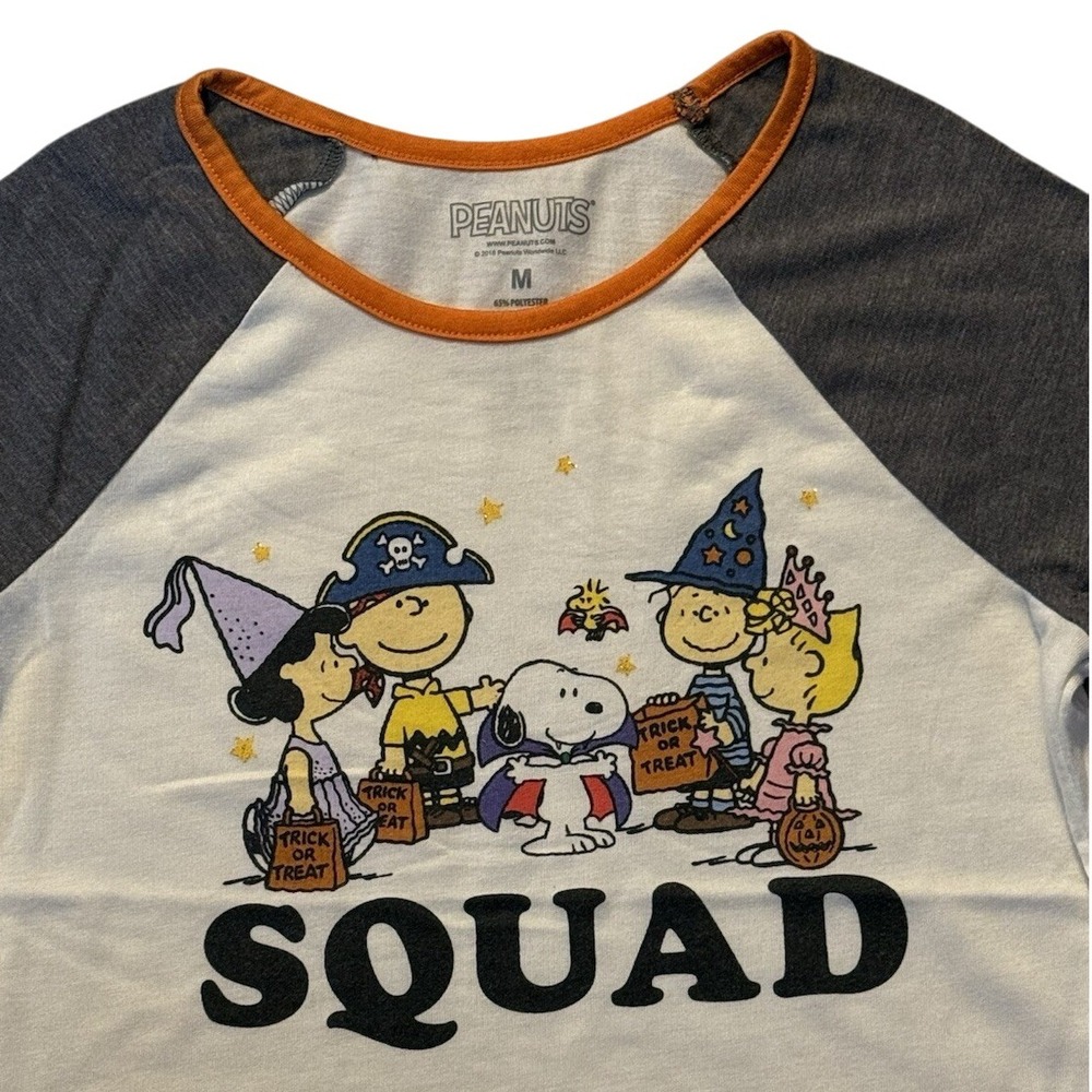 Peanuts Halloween Squad T-Shirt Medium Raglan 3/4‎ Sleeve Top